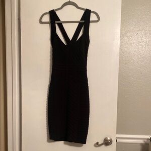 Calvin Klein Black Ribbed Bodycon Dress V-Neck Cocktail